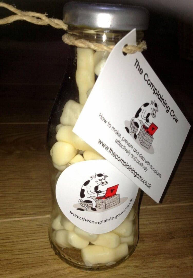 The Complaining Cow milk bottle of sweets