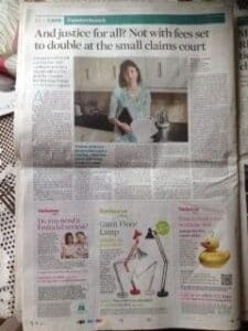 Helen Dewdney in The Observer regarding small claims court fee rises