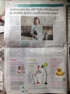 Helen Dewdney in The Observer regarding small claims court fee rises