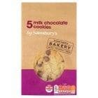 Sainsburys cookies Sainsburys brown top purple bottom paper bag 5 milk chocolate cookies see through window bottom half to see white chocolate cookies with milk chocolate chunks