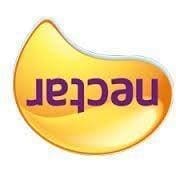 Upside down nectar logo yellow blob with nectar written in purple