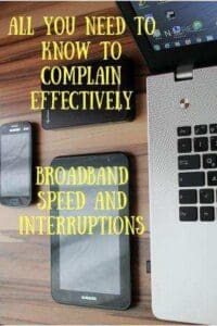 Laptop, ipad, phone with how to complain effectively about broadband speed and interruptions