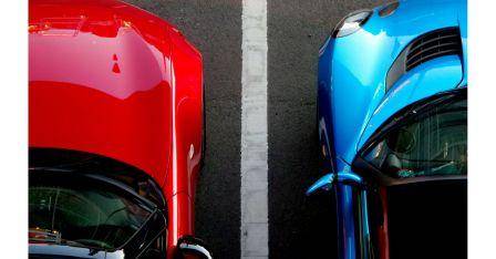 One red one blue car