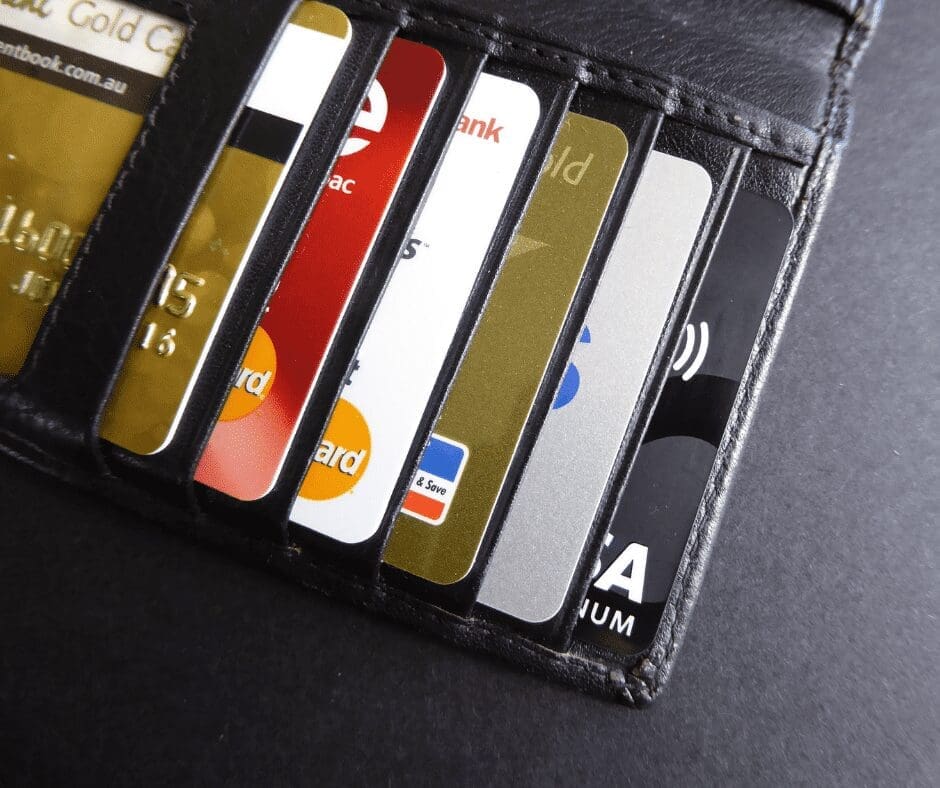 credit cards in a black wallet