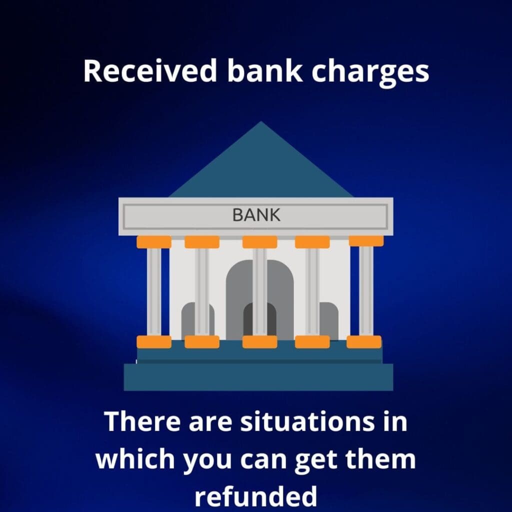 building with pillars graphic and "received bank charges"