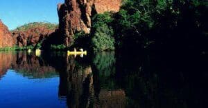 Lake mountains canoeists