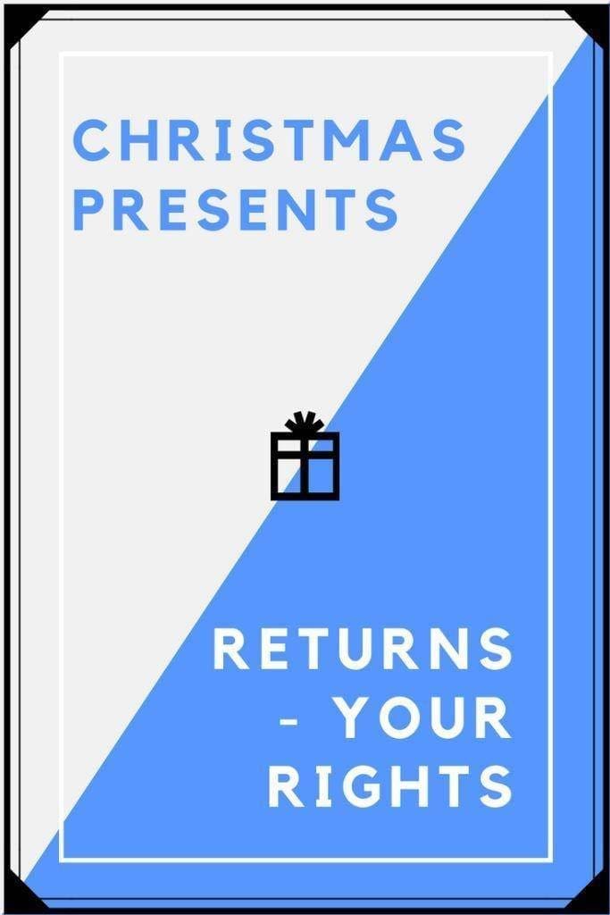 Christmas presents returns your rights on blue and white contrasting background