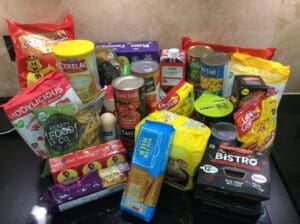 Tins pasta biscuits deodorant baby food