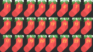 Christmas stocking to decorate a reverse advent calendar for the foodbank