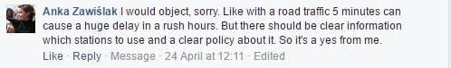 FB comment object to stopping escalator but policy should be clear