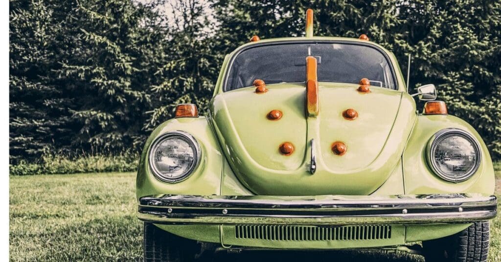 decorated car with added parts