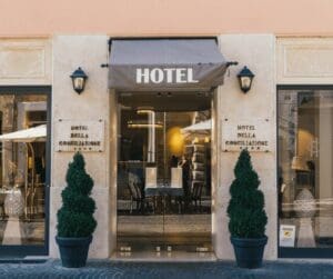 outside of a hotel front door with canopy