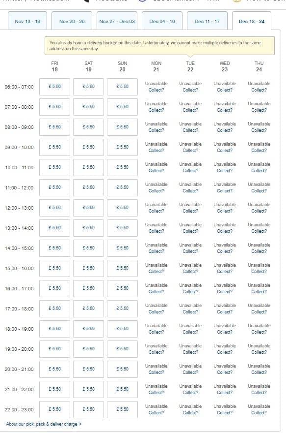 showing all slots from 21/12/20 booked