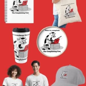 The Complaining Cow mug, book, bag hat clock t shirt