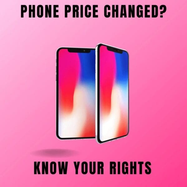 two outline phone pink and blue shadings on pink background phone price changed know your rights