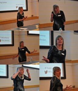 6 pictures of Helen in different stances speaking