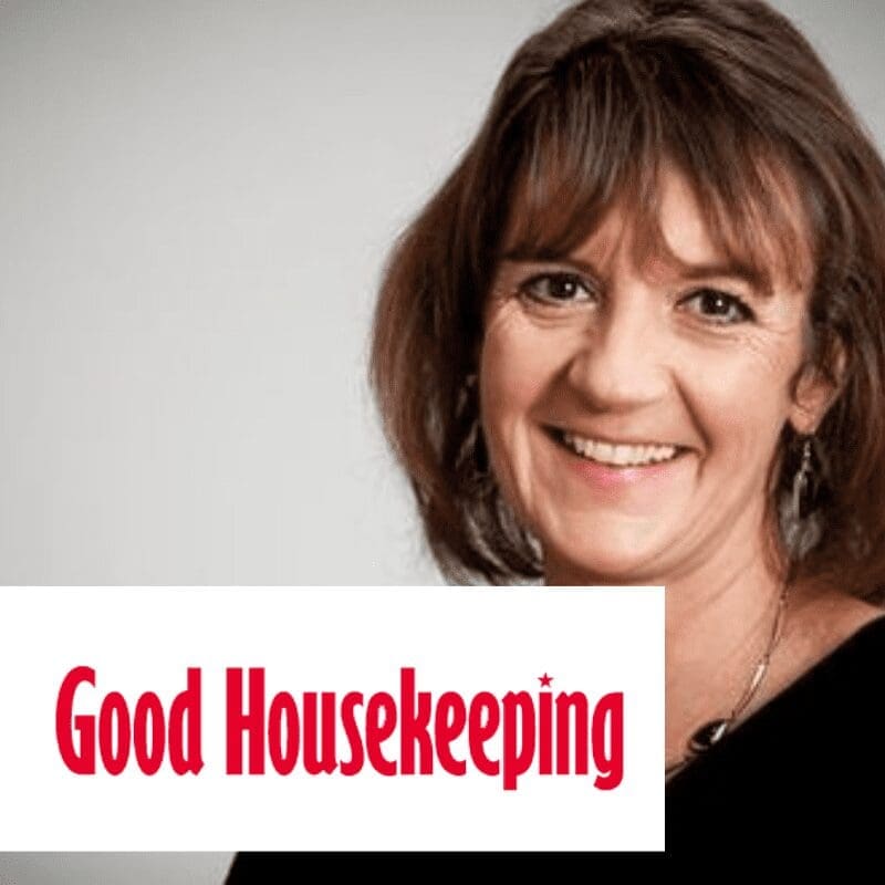 Head shot white woman black top Good Housekeeping banner
