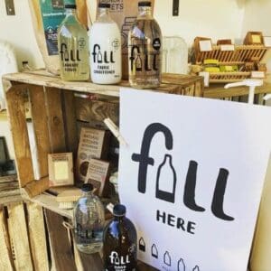 Shelf for filling up containers sign with fill station