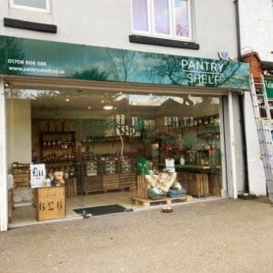 Shop front all window see to shelves and stock