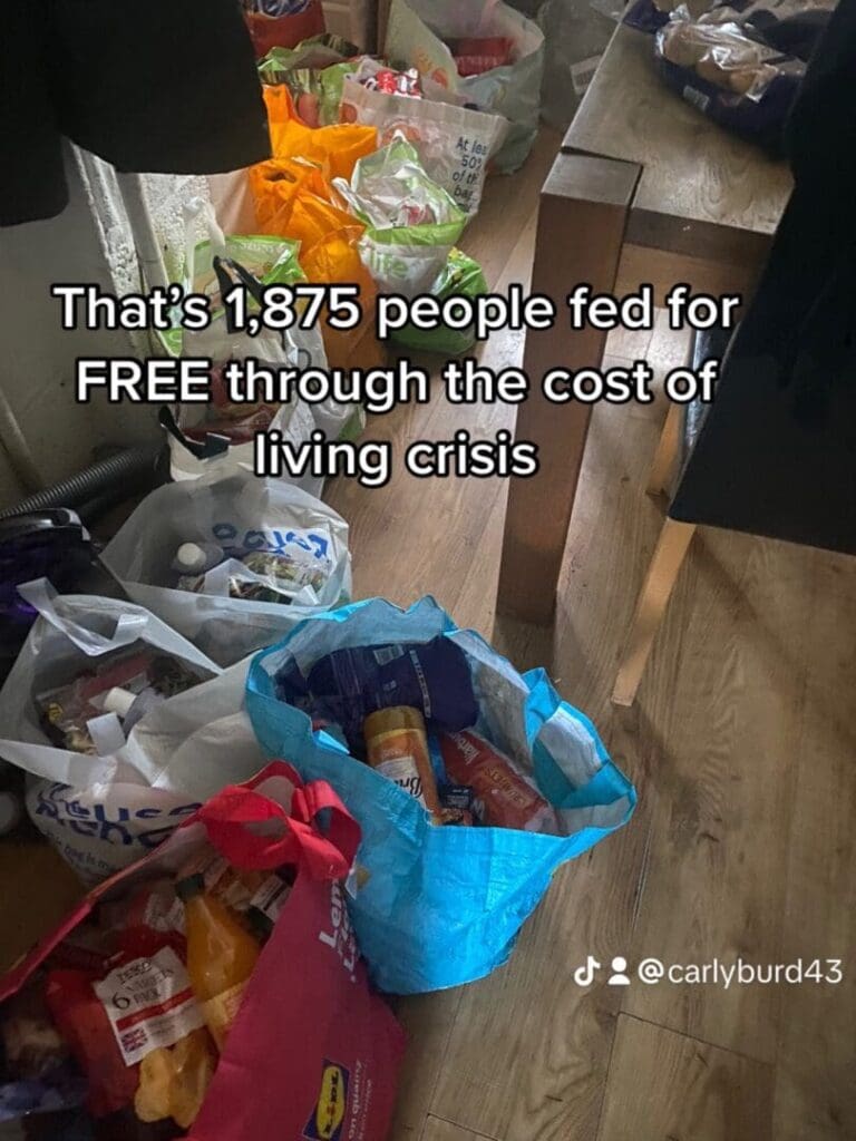 big bags full of food line "That's 1,875 people fed through the cost of living crisis