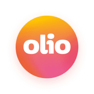 Orange circle with the word "Olio" in white onit. White background