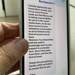 Twitter message platitudes blaming not being able to help as sm team