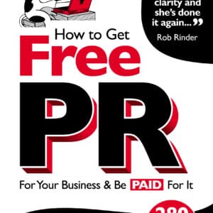Free PR book cover with bold red and black text and The Complaining Cow cartoon logo