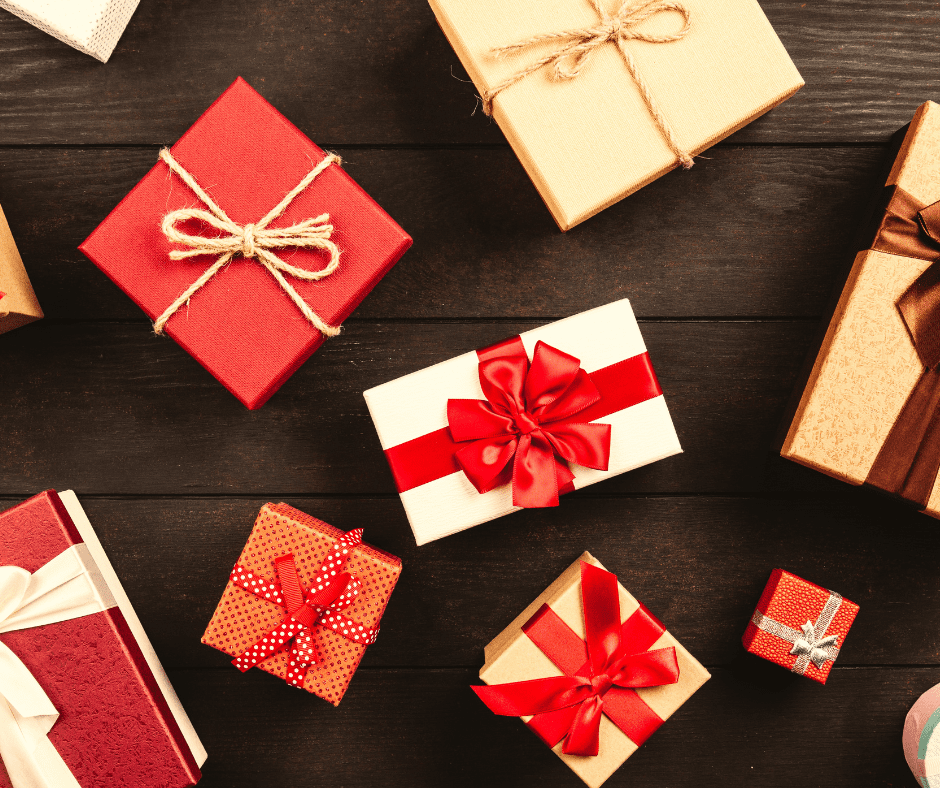 Red, gold white boxes with red and gold ribbons