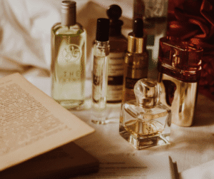 Selection of full glass perfume bottles