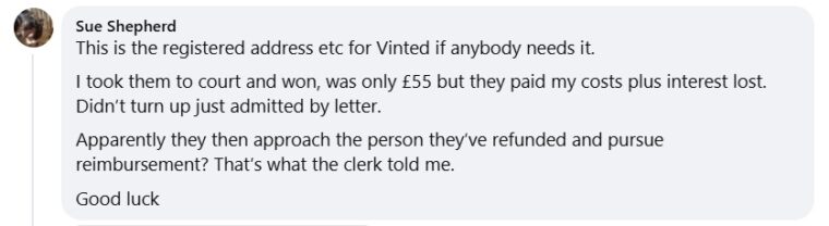 Facebook post about winning in court