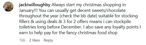 social media comment saving money for Xmas